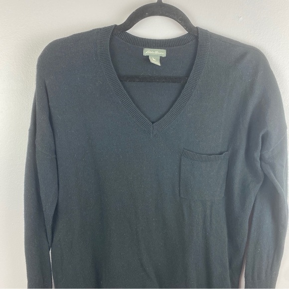 Eddie Bauer Black V Neck Long Sleeve Cotton Sweater Small - Picture 3 of 10